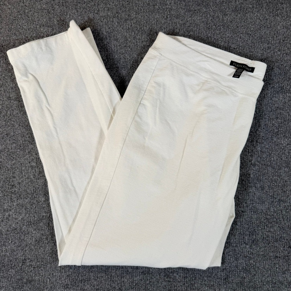 Eileen Fisher‎ Womens Medium Cream Textured Stretch Slim Leg Pull On Pants 3713